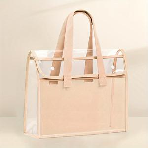 TEMU 1pc 대용량 확장 가능한 투명 PVC 휴대용 파일 폴더 - 자체 밀봉, 고광택 마감, 사무용품, 추수감사절 및 졸업 장식, 휴대용 문서 정리기, 휴대용 파일 폴더 | 투명 디자인 | PVC 소재, 책상용 파일 정리기