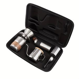 TEMU 6pcs 스테인리스 스틸 수동 커피메이커 세트 (그라인더 포함) - 헤비듀티 304 스테인리스, 휴대용 커피머신(측정선 & 방수디자인 포함), 우아한 블랙뚜껑과 골든내부의 기프트박스 - 홈/여행/명절 선물에 적합 (크리스마스, Hanukkah, 부활절, 추수감사절) 배터리/전기 불필요