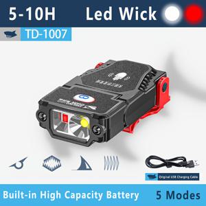 TEMU 스마일링 샤크 TD1007 LED 헤드라이트, 모션 센서 헤드램프, 90° 조절 가능, 화이트/레드 라이트, 모자 클립 포함, 5가지 모드, Type-C 충전식, 휴대용 디자인, 야외 러닝, 캠핑, 낚시, 어드벤처 필수품, 슬림한 헤드램프, 내구성 강화
