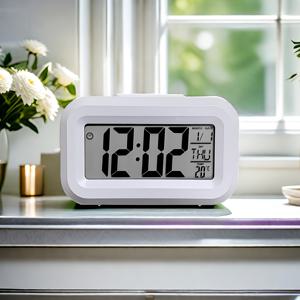 TEMU LED 백라이트, 날짜 표시기, 온도 , 타이머 기능이 있는 발광 디지털 알람 시계 - 플라스틱 직사각형 책상용 시계, AAA 배터리 미포함, 평평한 크라운 디자인, 12가지 축제 행사에 적합