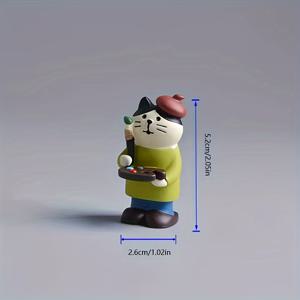 TEMU 1개 손으로 그린 레진 고양이 피규어 - 노란 재킷과 빨간 모자를 쓴 미니어처 고양이 화가, 실내/외부용 독특한 책장 데스크탑 장식, 부활절 선물, 전기 필요 없음, 고양이 장식품, 실내 장식, 유쾌한 디자인, 예술적 조각상, 장식 조각상, 홈 데코레이터