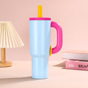 TEMU 2.0 업그레이드된 40oz 도파민 컬러풀 텀블러 | 7가지 색상 선택 가능 | 대용량 스테인리스 스틸 보온컵 (24시간 냉온 유지) | 차량용 누수 방지 뚜껑 | 식품 등급 304 스테인리스 | 분리 가능한 빨대 + 손잡이 포함 | 캠핑, 피트니스, 여행 및 아웃도어 스포츠에 필수|텀블러|트래블보틀