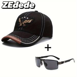 TEMU ZDEDE 3D 독수리 자수가 있는 베이스볼 캡 2개 세트 - 스타일리시하고 내구성 있는 조절 가능한 스냅백 모자, 인조 가죽 패치와 블랙 폴리에스터 소재로 야외 스포츠 및 캐주얼 착용에 적합 - 남녀 모두에게 완벽함