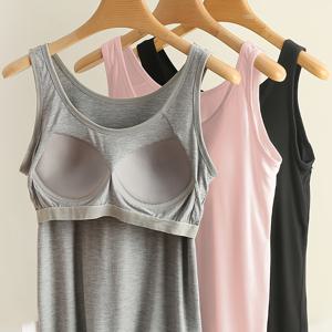 TEMU 지미 컬렉션 3피스 여성용 퀵드라이 운동용 탱크탑, 내장 브라 포함 - 민소매, 신축성 및 통기성, 탈착 불가 패드, 반투명, 러닝 및 피트니스에 완벽 - 우아한 단색 디자인