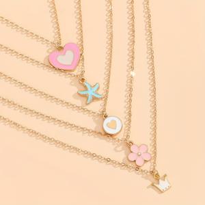 TEMU 소녀를 위한 5개 세트 경량 다용도 귀여운 만화 꽃 하트 왕관 펜던트 목걸이, 베프 생일 선물 액세서리