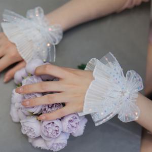 TEMU 반짝이는 스팽글 한 쌍, 보타이, 레이스 레이스, 손 소매, 네일 아트 소품, 슬리브 커버, 커프 장식, 손목 커버