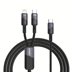 TEMU 아이폰용 EAGET 2in 1 고속 충전 데이터 케이블, PD 100W, 타입-C 기기용, 아이폰 16 15 14/13/12/11 프로 맥스 SE/X/8/7/6, 삼성, 샤오미 오포, 바이보 레드미 원플러스 및 기타 스마트폰용