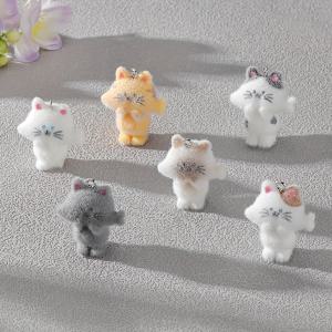 TEMU 6개 귀여운 고양이 머리 레진 펜던트, DIY 귀걸이 및 열쇠고리용 플로우드 동물 장신구, 다양한 색상 및 스타일, 보석 제작 액세서리, 고양이 액세서리