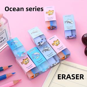 TEMU 10개 세트 바다 테마 지우개 - 상어, 고래, 물고기 모양 - 파스텔 블루 색상 - 무독성 합성 고무, 학교/사무실/미술 스튜디오용 - 귀여운 해양 장식품, 학생 상품 및 파티 선물, 창의적인 문구류, 재미있는 지우개