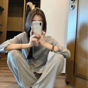 TEMU 2025 신상 봄/가을 홈웨어 카디건 세트, 한국풍 사랑스러운 플로럴 레이스 긴팔 수면복 & 매칭 팬츠