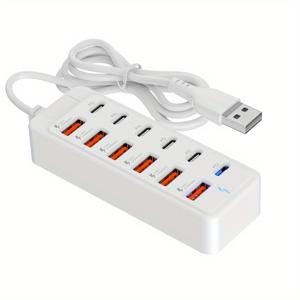 TEMU 66W 초고속 충전 12-in-1 도킹 타입-C 멀티포트 컨버터 케이블 분배기, 원-투-타우 USB 컨버터 헤드, 다양한 휴대폰 충전에 적합, USB 허브, 모바일 폰 충전, 현대 기술 액세서리, 고속 충전