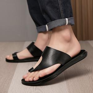 TEMU 캐주얼 패션 조각 라인 비치 바캉스 스타일 남성용 실내외 겸용 편안한 소프트 솔 플랫 토 슬립온