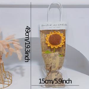 TEMU 핸드메이드 크로셰 - 생색감 있는 노란색 알러지 친화적 인공 꽃 장식, 홈 데코, 결혼식, 생일, 어머니날, 추수감사절 선물용 버랩 백 & 로프 포함