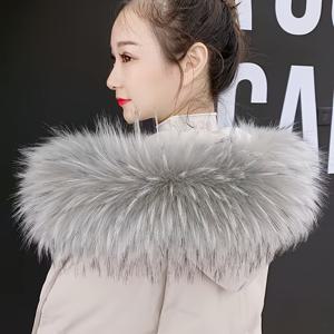 TEMU 1개 패션 인조 너구리 모피 스카프 - 겨울 후드 장식 숄, 다색 아크릴 & 폴리에스테르 블렌드, 따뜻하고 아늑함, 비탄력성 착용감, 손세탁 가능, 외출용 - 아크릴 80% 폴리에스테르 20%