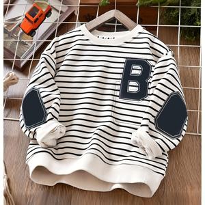TEMU 소년용 캐주얼 긴팔 크루넥 스웨트셔츠 - 블랙 & 화이트 , 대담한 'B' 레터 프린트, 레귤러 핏 봄/가을 필수품, 트렌디 유스 패션, 내구성 있는 캐주얼웨어, 일상복, 모던 영 스타일, 고품질 스티칭, 학교용 어린이, 아동복, 야외 활동용