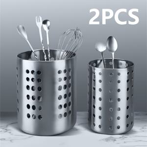 TEMU 2pcs 스테인레스 스틸 원형 구멍 쌈 쌈 홀더, 스테인레스 스틸 주방 용품 보관 상자, 요리 도구 랙 - 은제품, 식기, 나이프, 포크, 숟가락을 상자에 보관할 수 있습니다. 가정용 주방, 호텔 레스토랑, 야외 캠핑 피크닉 등에 적합합니다.