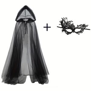 TEMU 2pcs 블랙 브리드 셔우, 위치 바미어 코스플레이 베일, 할로윈 더블 클로크 게임, 공포 파티 의상, 프롭, 카니발 의상, 그리고 다크 레이스 마스크