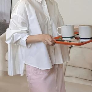 TEMU 우아한 플리츠 패널 블라우스 - 세미 시스루 긴팔 셔츠, 클래식 칼라 & 단색 디자인, 봄 여름 가을 캐주얼부터 포멀까지 다재다능