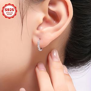 TEMU 여성용 S925 스털링 실버 지르코니아 귀걸이 - 저자극성, 다용도 할로 후프 귀걸이와 반짝이는 보석, 일상 착용, 데이트, 생일 및 데이 선물에 완벽, 귀여운 귀걸이