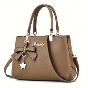 TEMU 패션 여성 대용량 핸드백 PU 가죽 어깨 Crossbody 가방 럭셔리 빈티지 숙녀 탑 핸들 가방 보우 장식