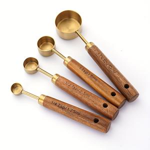 TEMU 레스토랑용 4/8개 측정컵과 숟가락 세트, 스테인리스 스틸 측정컵과 숟가락 세트, 나무 손잡이 스테인리스 스틸 측정컵, 건조 식품 및 액체 성분용, 베이킹 도구 DIY, 양념 숟가락