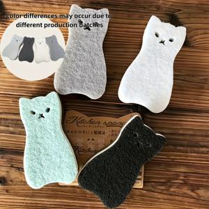 TEMU 4pcs 귀여운 고양이 모양 주방 스펀지 - 다용도, 중량 청소 브러시, 밝은 회색, 민트 그린, 블랙, 핑크 - 세겹살 및 얼룩 제거를 위한 세겹살 디자인 - 식기 세척 및 얼룩 제거를 위한 필수 주방 도구 및 싱크 액세서리