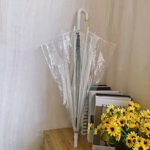 TEMU 투명 우산 강화 방풍 긴 손잡이 자동 단색 일회용 비 우산