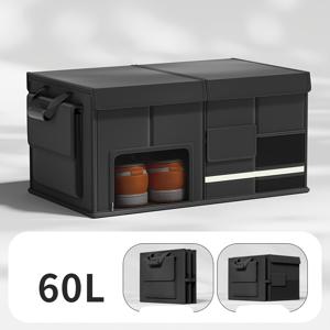 TEMU 헤비듀티 대형 차량 트렁크 정리함 - 접이식 디자인, 베이지/블랙 수납 박스 - SUV, 세단, 미니밴용, 프론트 오픈 액세스, 공간 절약형 내부 정리함, 다중 구획 구조, 강화된 내구성, SUV 소유자 및 세단 운전자용|폴딩박스