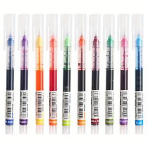 TEMU 10pcs 멀티컬러 하드커버 스트레이트 액체 롤러 펜 중립 펜 빠른 건조 대용량 0.5 학생 바늘 브러시 연필 사무실 서명 펜