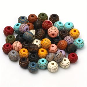 TEMU 30개입 천연 나무 구슬 10mm - 혼합 컬러 수제 조각 기하학 패턴, 스타일 DIY 액세서리 제작용 라운드 목재 비즈, 할로윈/크리스마스/라마단 장식, 손으로 만든 공예품, 매끄러운 마감, 크래프트 애호가를 위한 보석 만들기