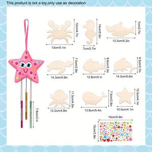 TEMU 9pcs 바다 동물 바람 차임 세트 자신의 바다 동물 바람 차임을 만들고 나무 예술 및 공예 장식 DIY 2D 바다 동물 공예를 예술 활동에 사용하고 여름 파티 장식을 만듭니다 (랜덤 색상)