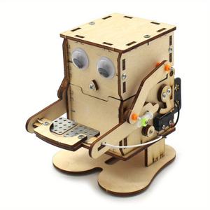 TEMU DIY 로봇 동전 먹기 목재 모델 STEM 교육용 과학 실험 장난감 조립 키트