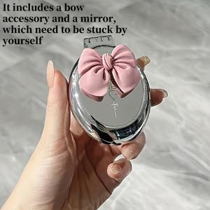 TEMU 1pc 우아한 리본 헤어브러시와 미니 거울 - 여성용 휴대용 접이식 나일론 브리스틀 콤, 공기 쿠션 마사지, 여행에 적합한 스타일링 도구, 헤어 케어 필수품 | 우아한 리본 디자인 | ABS 플라스틱 손잡이, 헤어 브러시