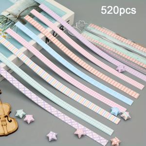 TEMU 520개 럭키 스타 오리가미 세트 - 8가지 귀여운 만화 디자인, 소원 다섯개 별 오리가미, DIY 예술 용품, 창의적인 접기 및 장식용