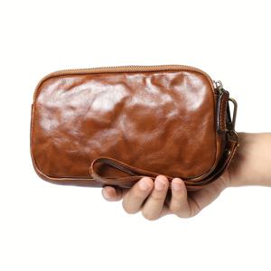 TEMU 남성용 뉴 정품 가죽 핸드백, 여성용 소프트 정품 가죽 롱 지갑, 패셔너블하고 심플한, 정품 가죽 모바일 폰 가방, 영수증, 은행 카드, 교통 카드, 탑승권 보관 가방, 소프트 정품 가죽 수납 스트랩 손목 가방, 크리스마스 선물용으로 적합