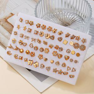 TEMU 36pcs 우아한 꽃 무늬와 하트 애플 귀걸이 세트 - 대형, 패션 여성용 유리 레진 액세서리, 일상 착용 및 선물, 파티 및 특별한 기회에 적합, 파티 액세서리|휴가 스타일|광택 마감