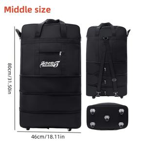 TEMU 1pc 대용량 확장형 바퀴 여행 가방, 바퀴가 있는 접이식 가방, 휴대용 가방, 방전 방지 회전 바퀴, 접이식, 내구성 있는 폴리에스터 소재 - 비즈니스 여행, 해외 공부 및 휴가에 이상적, 남성과 여성에게 적합, 완벽한 크리스마스 또는 할로윈 선물