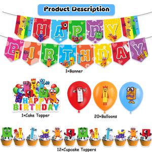 TEMU 1 세트의 숫자 빌딩 블록 테마 생일 파티 장식, 배너, 카드 인서트 및 더 많은 것을 포함합니다. 생일 파티 장식 및 선물에 적합합니다.