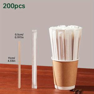 TEMU 100/200개, 11cm/4.33인치 고품질 나무 커피 바 및 음료 믹서, 개별 포장, 천연 생분해성, 가정용·카페·레스토랑 등 다양한 장소에 완벽