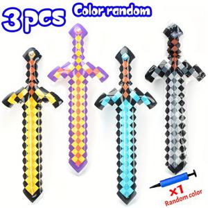 TEMU 3/6/9pcs 대형 독특한 부풀어 오는 무기 검, 수영장, 해변 파티 게임, 재사용 가능한 경량 재미있는 픽셀 디자인 부풀어 오는 무기 파티 용품 부풀어 오는 야외 축제 장식
