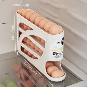 TEMU 냉장고용 4단계 롤링 계란 보관 용기 - 30개의 계란 수납 가능, 대용량 주방 및 냉장고 정리대, 내구성 있는 플라스틱 디자인, 쉬운 접근을 위한 컴팩트한 공간 절약 설계, 현대적인 주방 용품, 견고한 구조