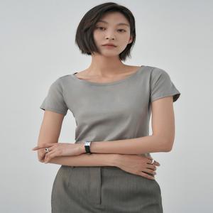 [와이잭] W_스쿱넥 슬림핏 반소매 티셔츠 (155gsm) LJT1885