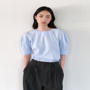 [미메메] 하프 벌룬 소매 반팔 블라우스 블루