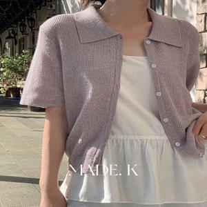 [MADE/10만장돌파] 모이브 반팔 골지 니트 가디건 (S-L/데일리룩/데이트룩/여름니트/카라니트/여름가디건/세미크롭/레이어드/여름아우터)
