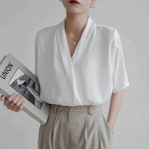 [당일출고] 폴랑 여름 반팔 셔츠 블라우스 봄 가을 화이트 빅사이즈 브이넥 하객 정장 면접 블라우스