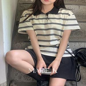 [자체제작/뉴컬러추가!/S-M]#여름???? 티오 스트라이프 카라 반팔티 (데일리룩/데이트룩/카라티/반팔티/여름반팔티/스트라이프티/배색티)