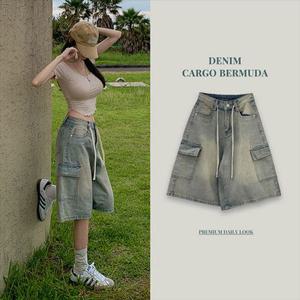 *흑청추가*(S~XL)[Y2K무드/-3kg핏????] 시즈니 데님 카고 버뮤다팬츠 반바지 와이드 워싱 하이웨스트 로우웨스트 스트랩 스트링 힙한 유니크 꾸안꾸 하체커버 허벅지커버