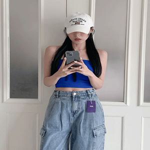 ✈여행룩에 찰떡! [캡내장]핫해????튜브 탑 나시 - 흘러내림x 탱크탑 파랑 흠뻑쇼 레이어드 골지 나시 쫀쫀