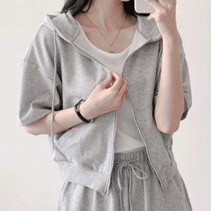 (당일) [데일리/세트가능] 캐주얼 크롭 반팔 후드집업 (3color)