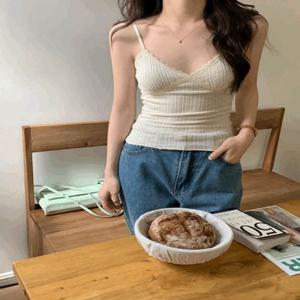 [캡내장/끈조절O] 브이 레이스 나시 뷔스티에 브라탑 캡나시 7color